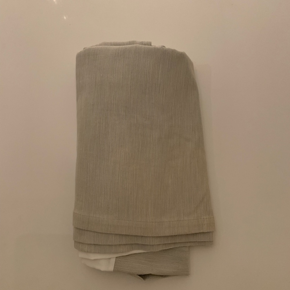 Pin Striped Bed Skirt, Light Blue and White